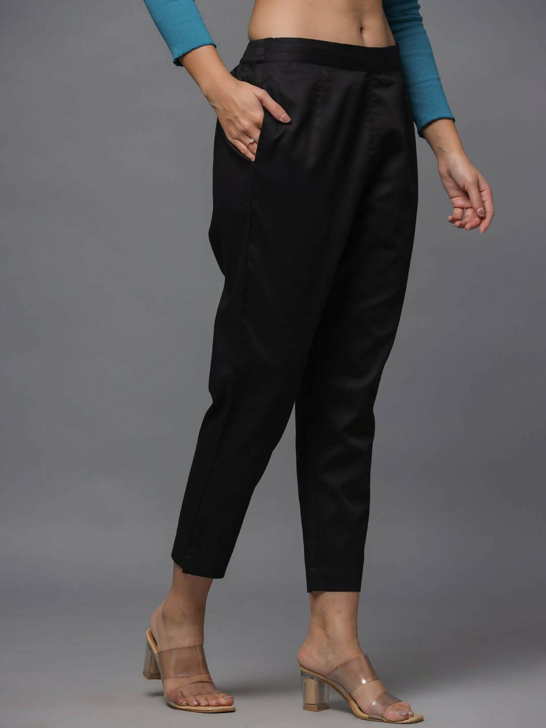 Juniper Women's Black Solid Straight Slim Pant | Swadesiicart