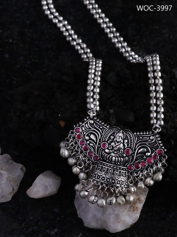 Mominos Fashion Johar Kamal Oxidised Laxmi Mata Statement Piece Long Necklace | Swadesiicart