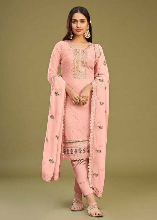 Blush Peach Swarovski Work & Embroidered Eid Wear Salwar Suit - Emponline | Swadesiicart