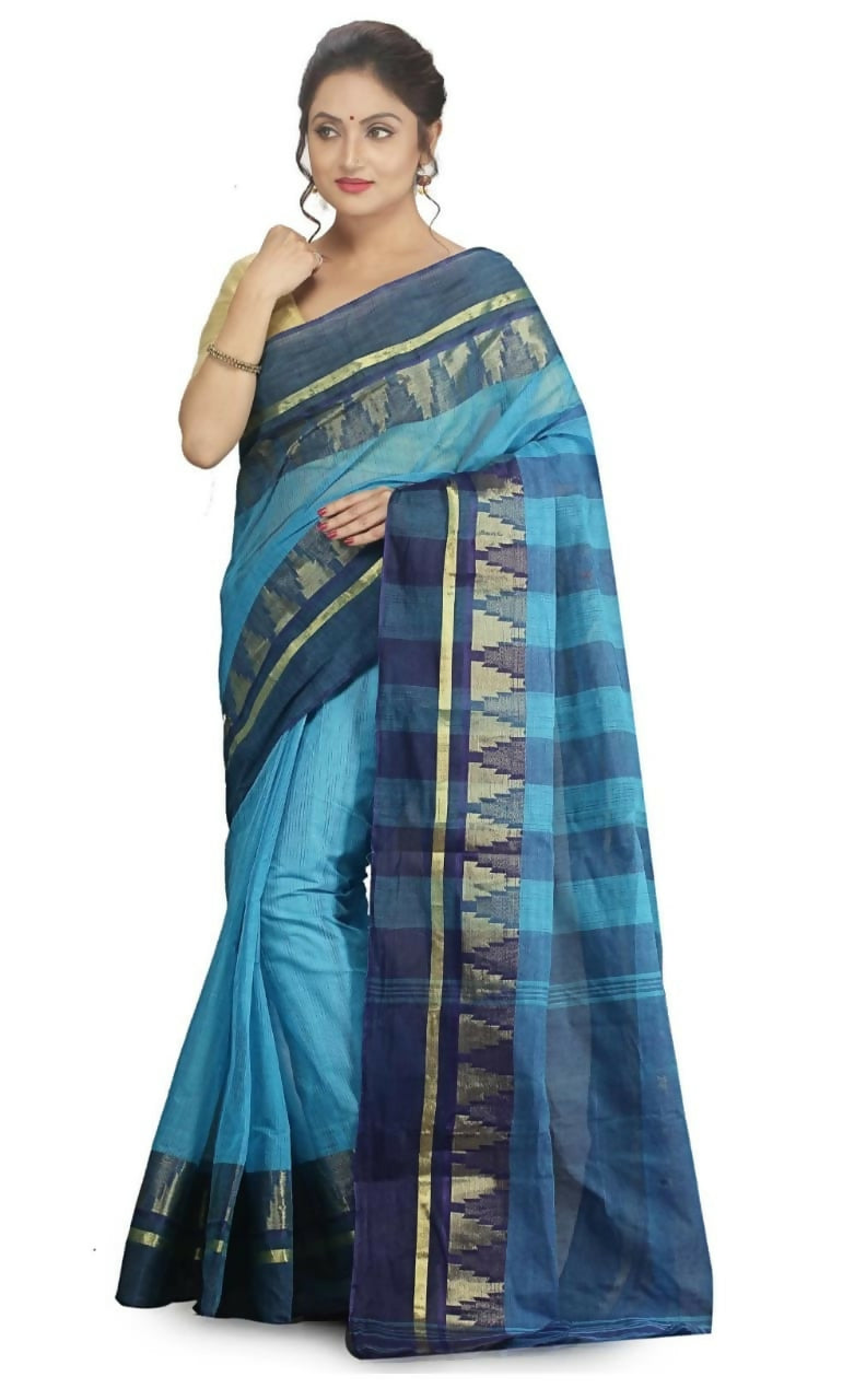 Exclusive Collection Blue 100% Pure Cotton Tant Saree - Swadesiicart