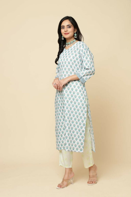 Designer Stylish Skyblue Cotton Blend Stitched Suit With Dupatta - Tanisha | Swadesiicart