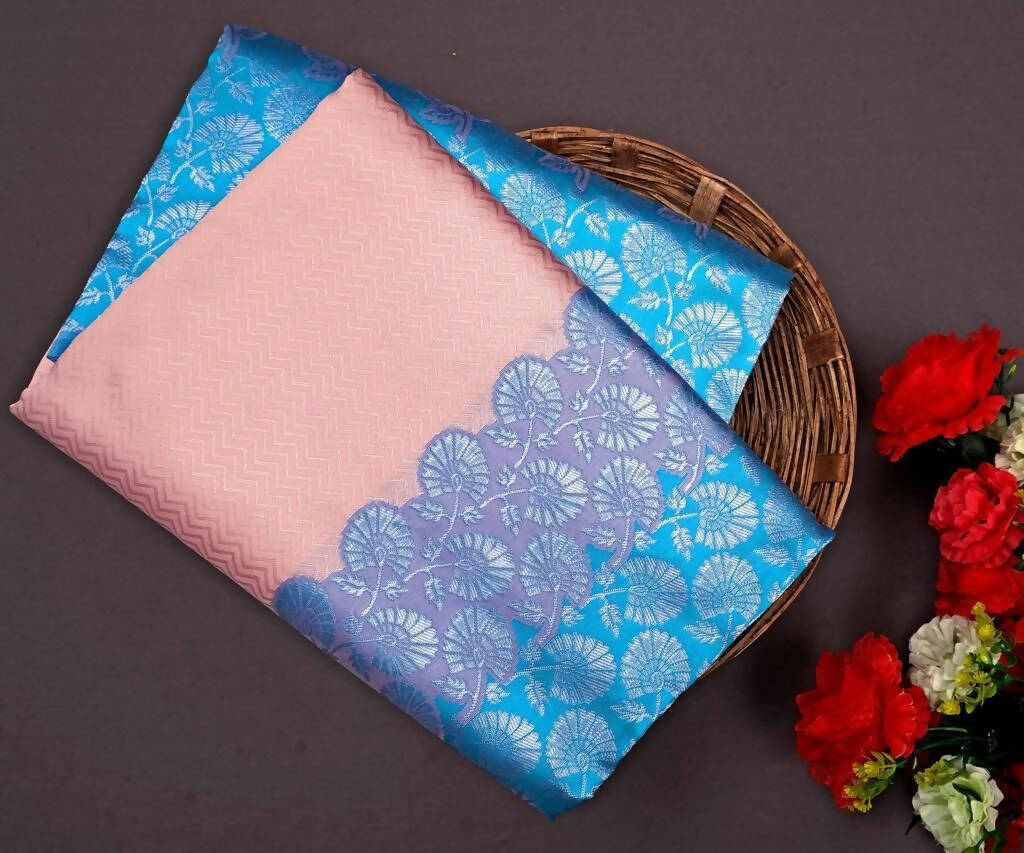 DEIANA'S Beautiful Designer Golden zari Soft Lichi Silk Saree - Peach - Swadesiicart