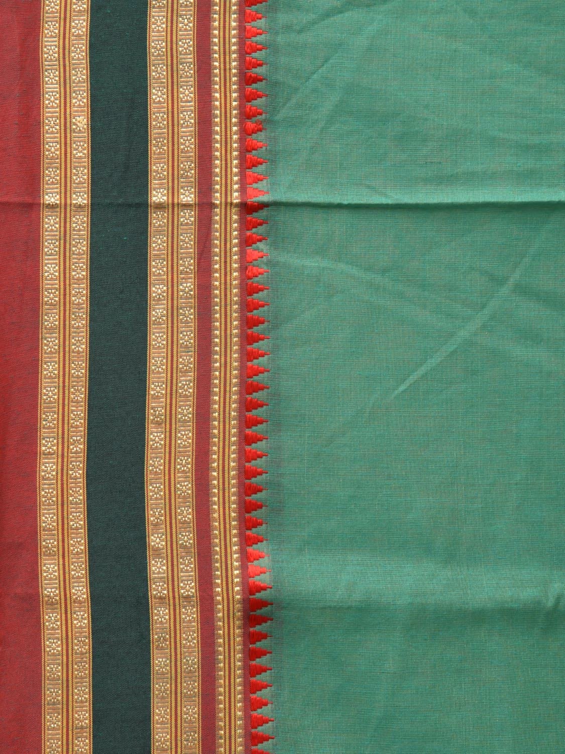 Light Green Bamboo Cotton Plain Saree with Strips Pallu Design No Blouse - Global Threads | Swadesiicart