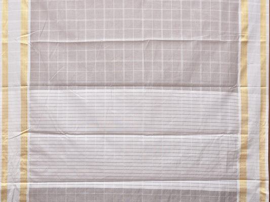 Light Grey Bamboo Cotton Saree with Big Checks and Doby Border Design - Global Threads | Swadesiicart