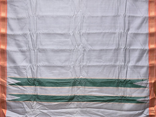 Light Grey Gadwal Silk Handloom Plain Saree with Strips Pallu Design - Global Threads | Swadesiicart