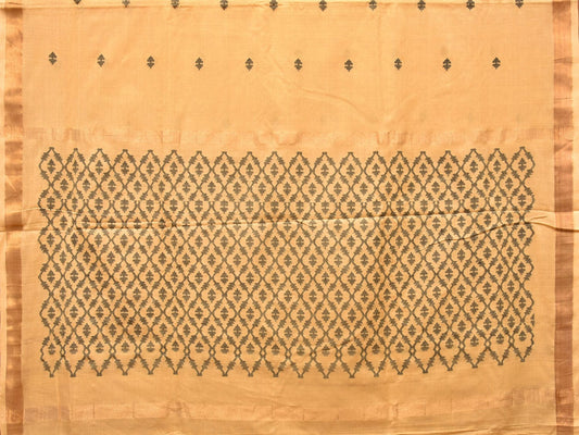 Light Yellow Uppada Cotton Handloom Saree with Jamdani Pallu Design - Global Threads | Swadesiicart