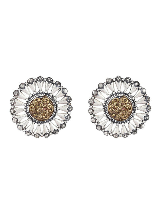 Joban Fashion Women Round Shape Dual Tone Brass Earrings | Swadesiicart