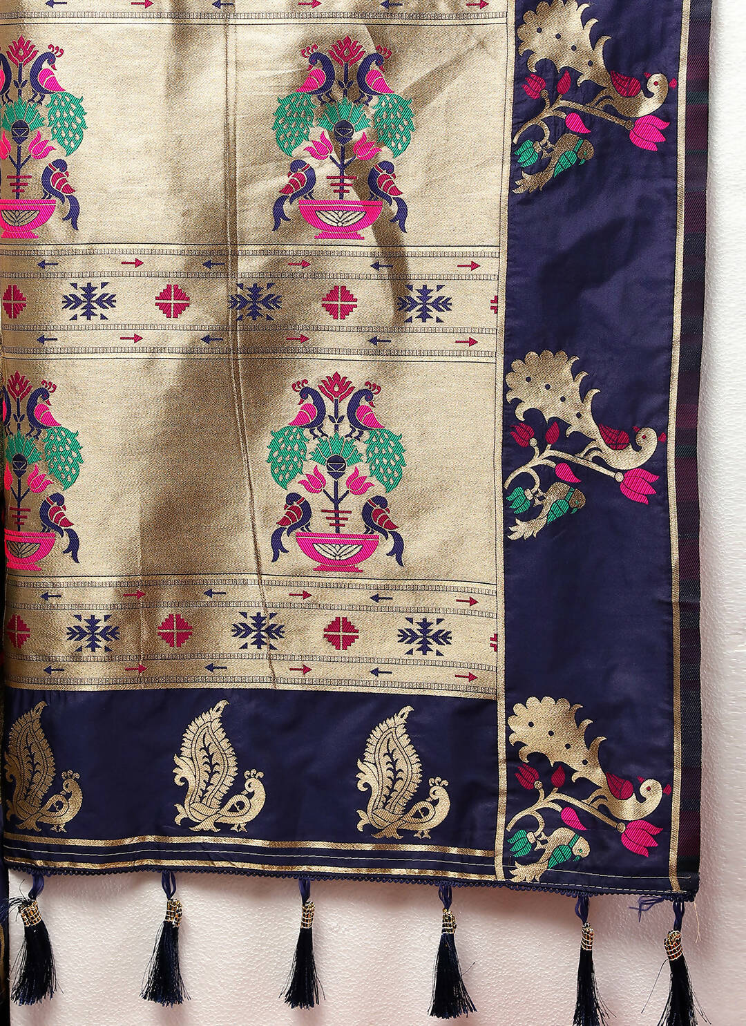 Lorenvalley Fashion Navyblue Soft Paithani Silk Woven Design Gold Zari Meenakari Weaving Saree - Swadesiicart