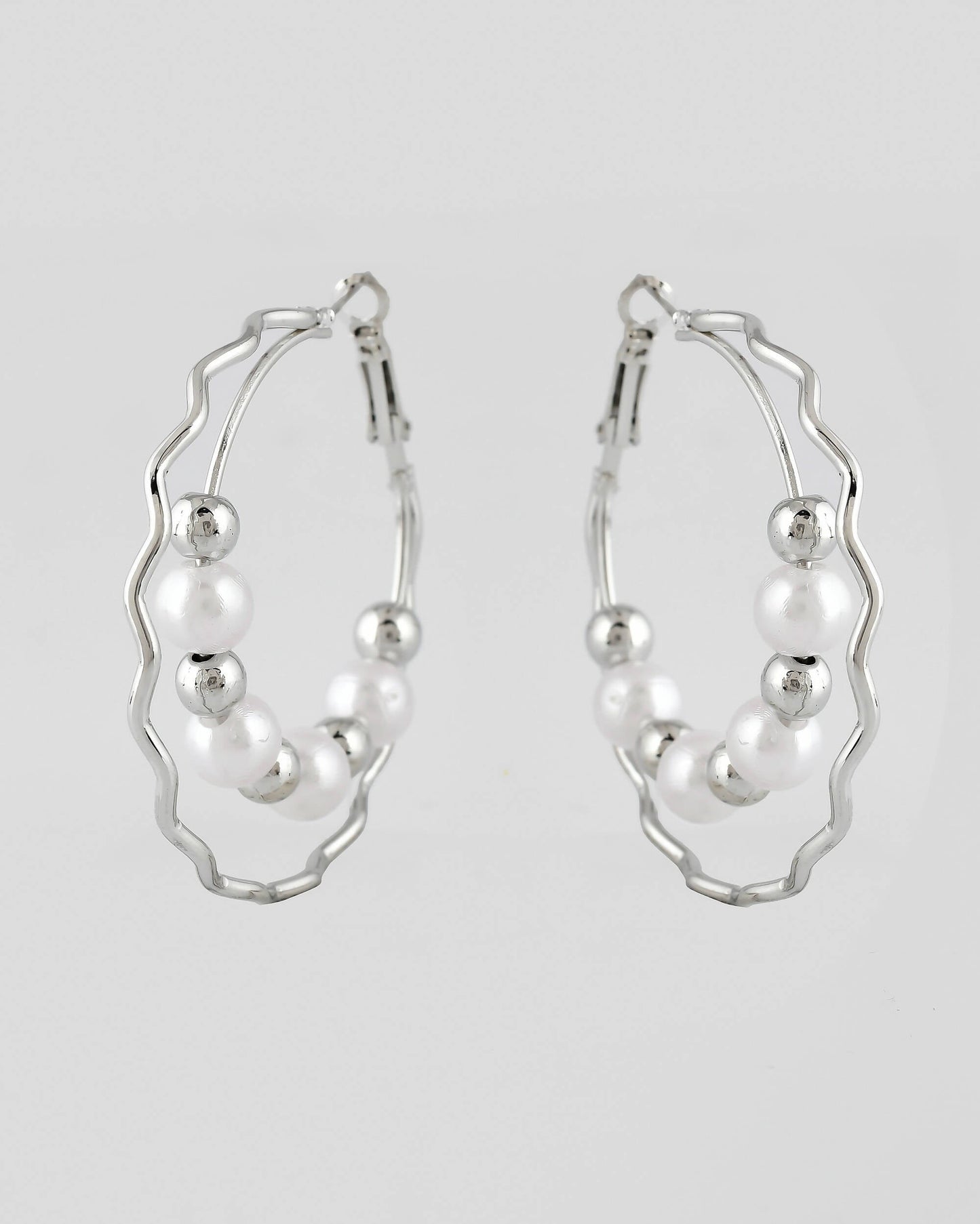 VOJ Women Sliver-Plated Pearl Stainless Steel Hoop Earrings - Swadesiicart