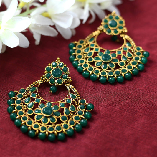 Mominos Fashion Johar Kamal Golden And Green Beaded Earrings - Mominos Fashion