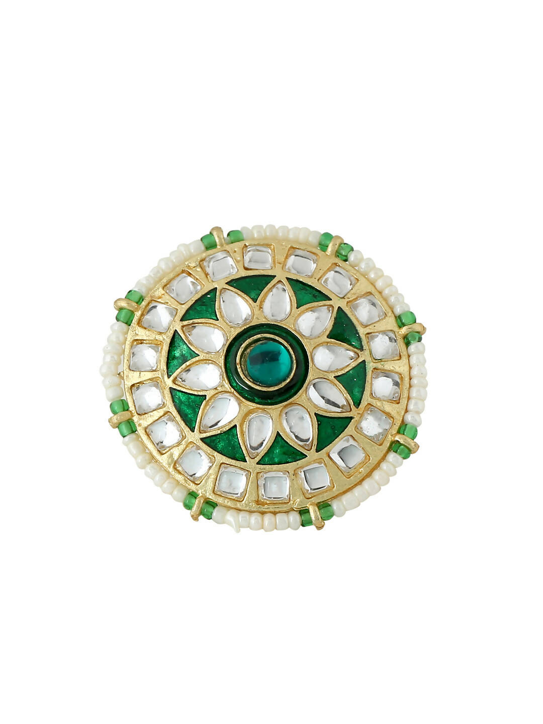NVR Women's Traditional Kundan Meenakari Gold-Polished Ajustable Finger Ring | Swadesiicart