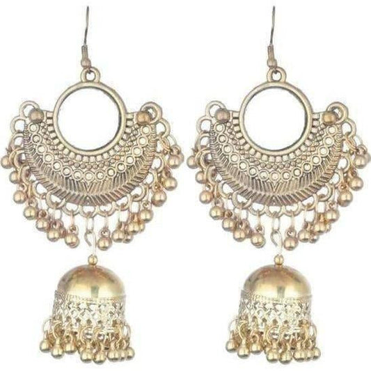 MS Fashion India Gold Color Half Moon Style Hanging Jhumkas With Mirror Earrings | Swadesiicart