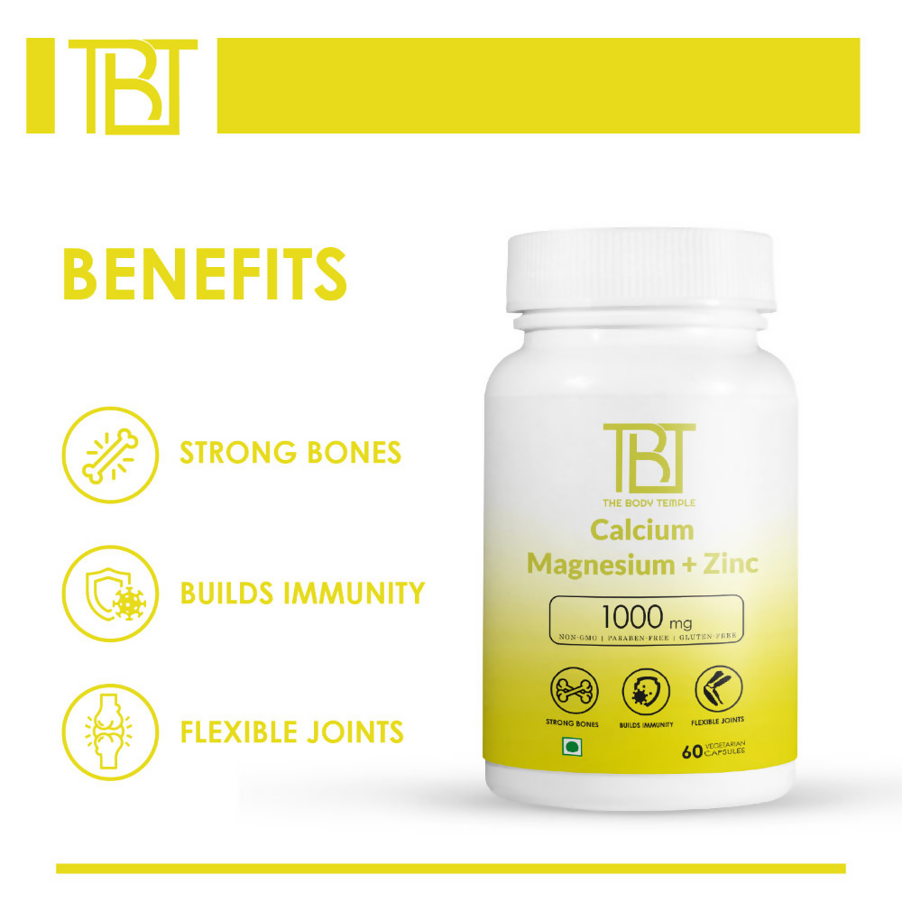 The Body Temple Calcium Magnesium + Zinc 1000mg For Strong Bones Capsules