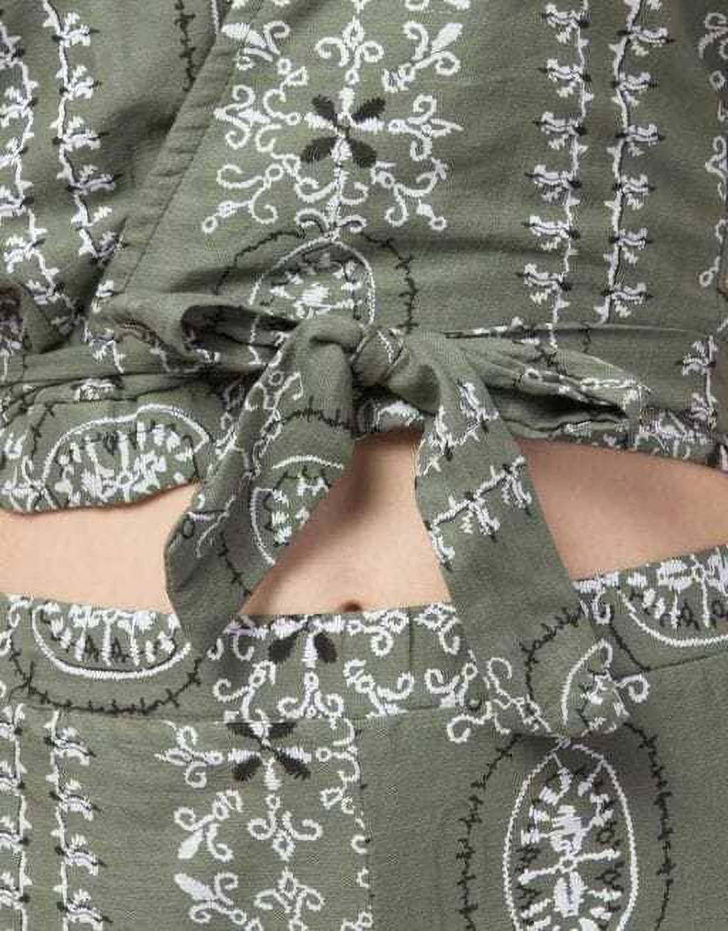 PAVONINE Pista Green Color Printed Crop Top And Flared Palazzo Set For Girls & Women - Swadesiicart