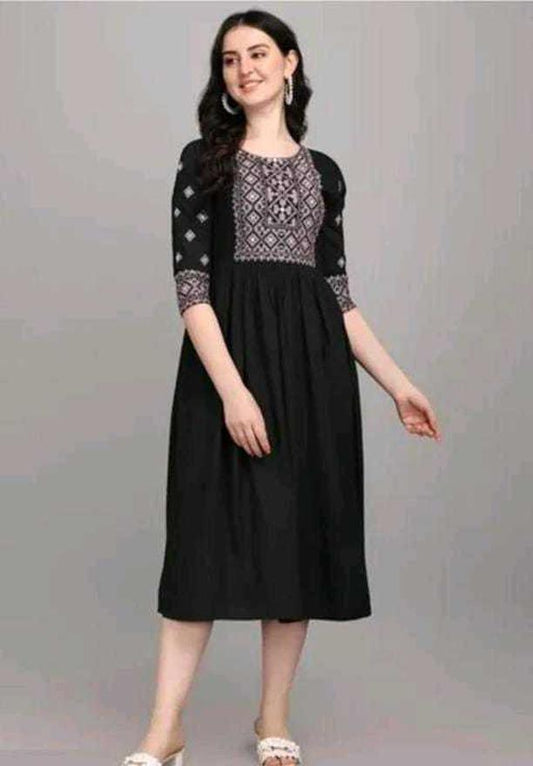 PAVONINE Black Color Burfi Design Embroidery Dress For Women