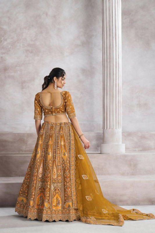 Kesar Fab Dark-Mustard Banarasi Silk Hand_Woven Lehenga | Swadesiicart