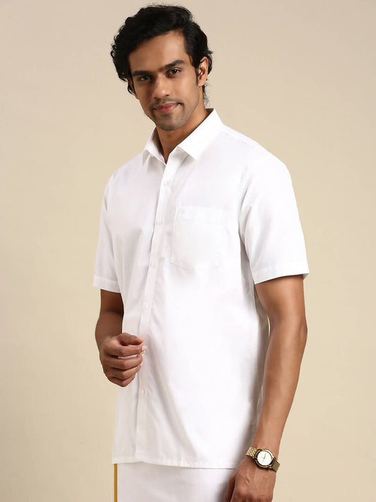Ramraj Cotton Mens Half Sleeve Formal 100 % Cotton White Shirt | Swadesiicart