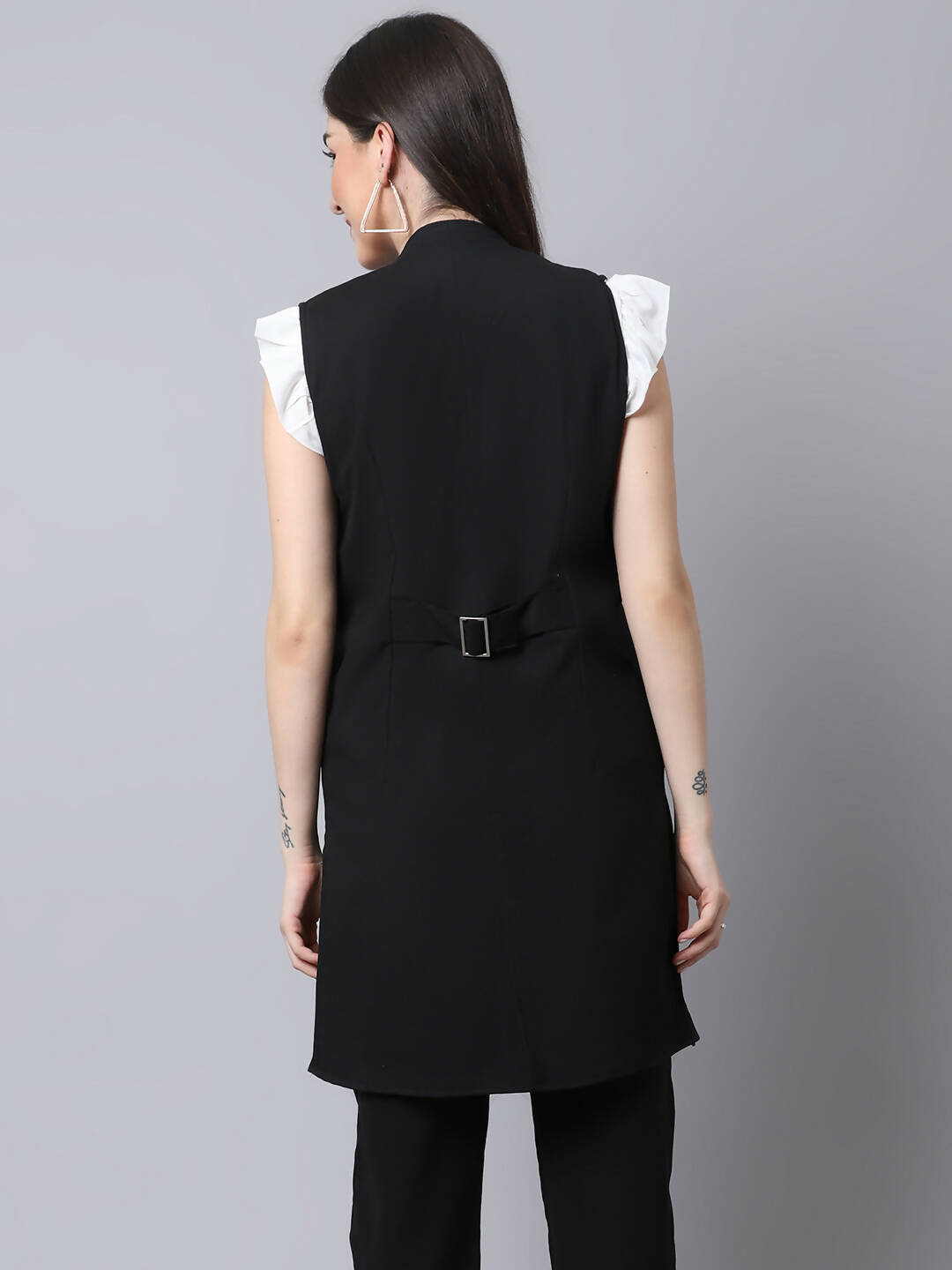 Even Apparels Black Polywool Open Front Women's Long Coat PW668 | Swadesiicart