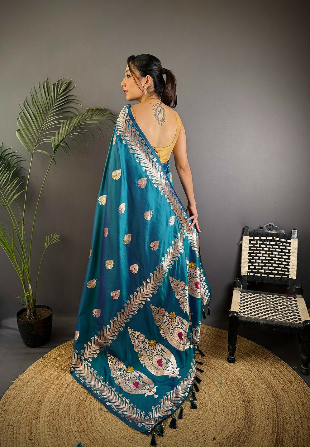 Joban Fashion Banarasi Sea Blue Woven Soft Silk Swadesiicart