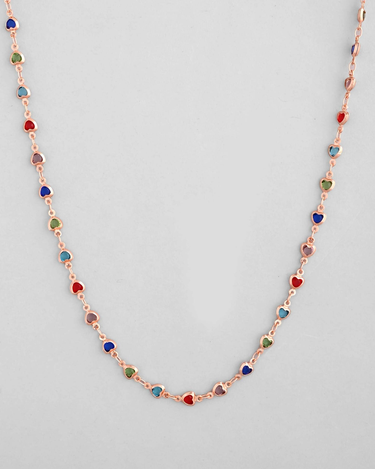 VOJ Gold-Polished Chain For Women With Multi Colour Hearts | Swadesiicart