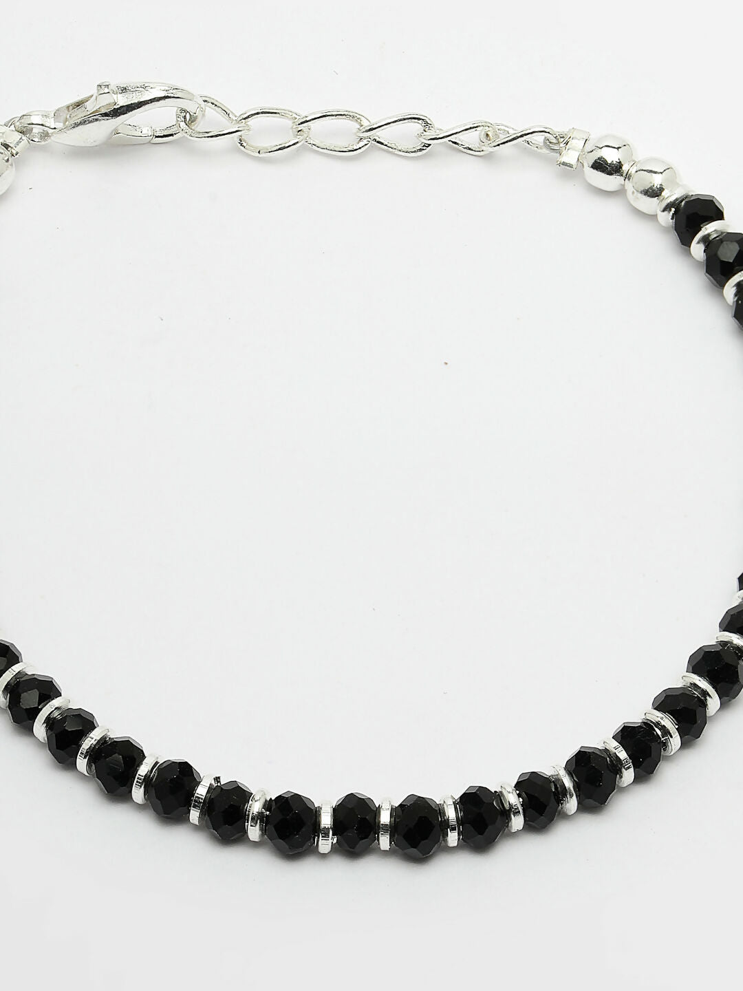 NVR Women Silver-Toned Black Brass Rhodium-Plated Link Bracelet