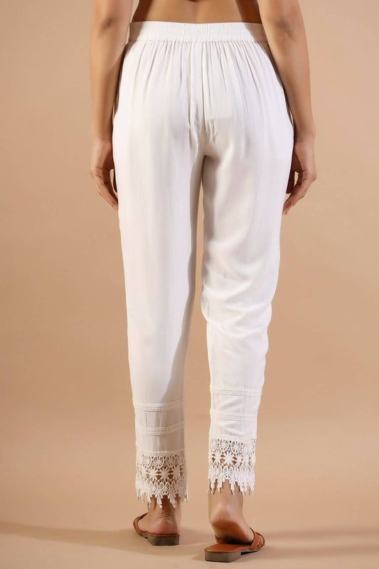 Juniper Women's White Rayon Solid Straight Pant | Swadesiicart