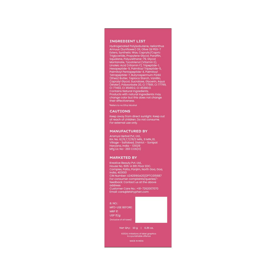 Hyphen By Kriti Sanon Marshmallow Vitamin Infused Peptide Lip Balm, Hydrate & Moisturize, Smoothen Lips & Repair Moisture Barrier | Swadesiicart