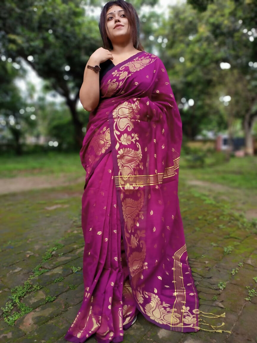 Exclusive Collection Purple Beautiful Cotton Silk Saree - Swadesiicart