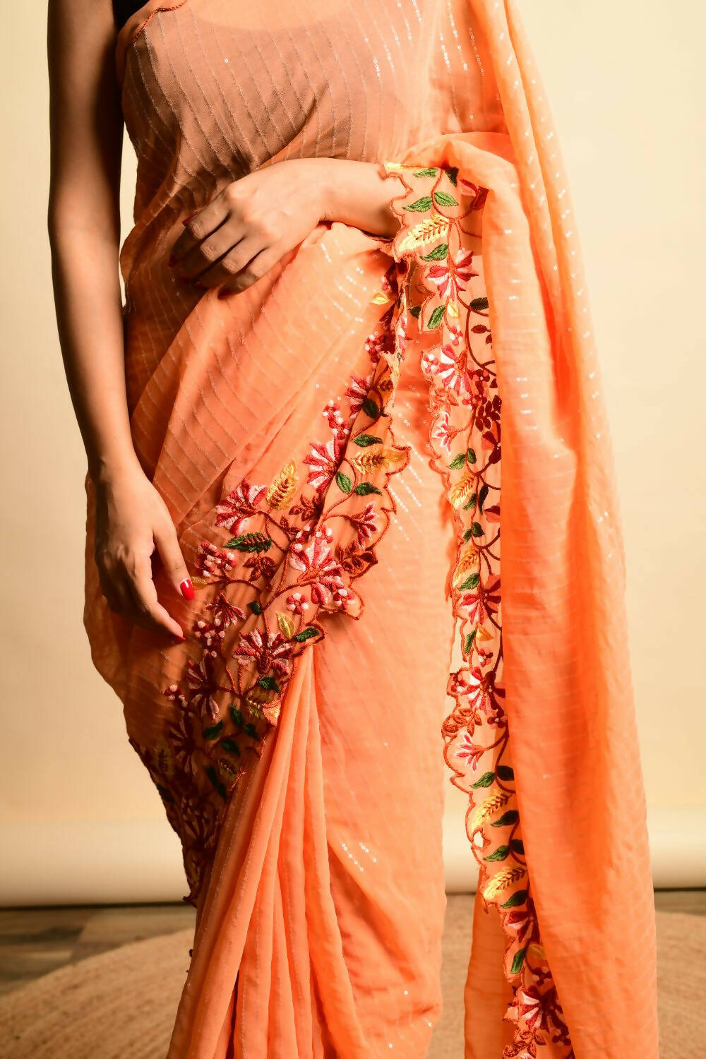 Vamsee Orange Georgette Designer Saree - Swadesiicart