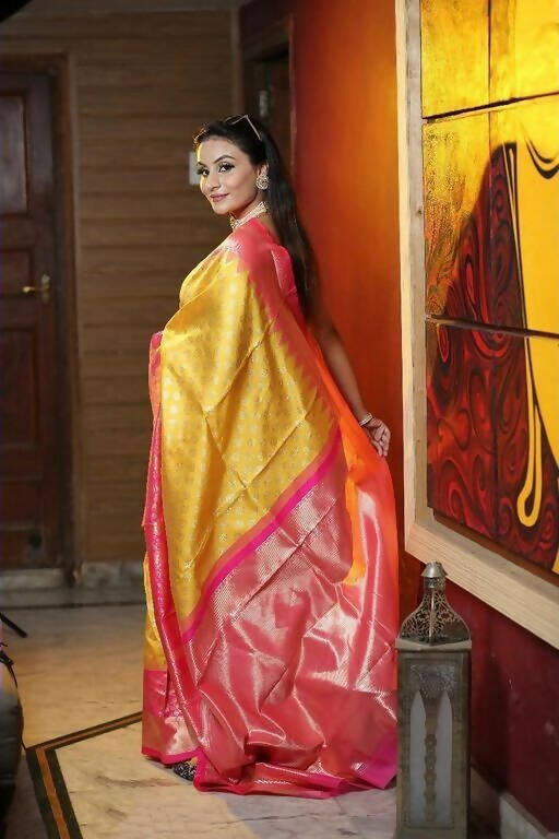 DEIANA'S Beautiful Designer Golden zari Soft Lichi Silk Saree - Yellow - Swadesiicart