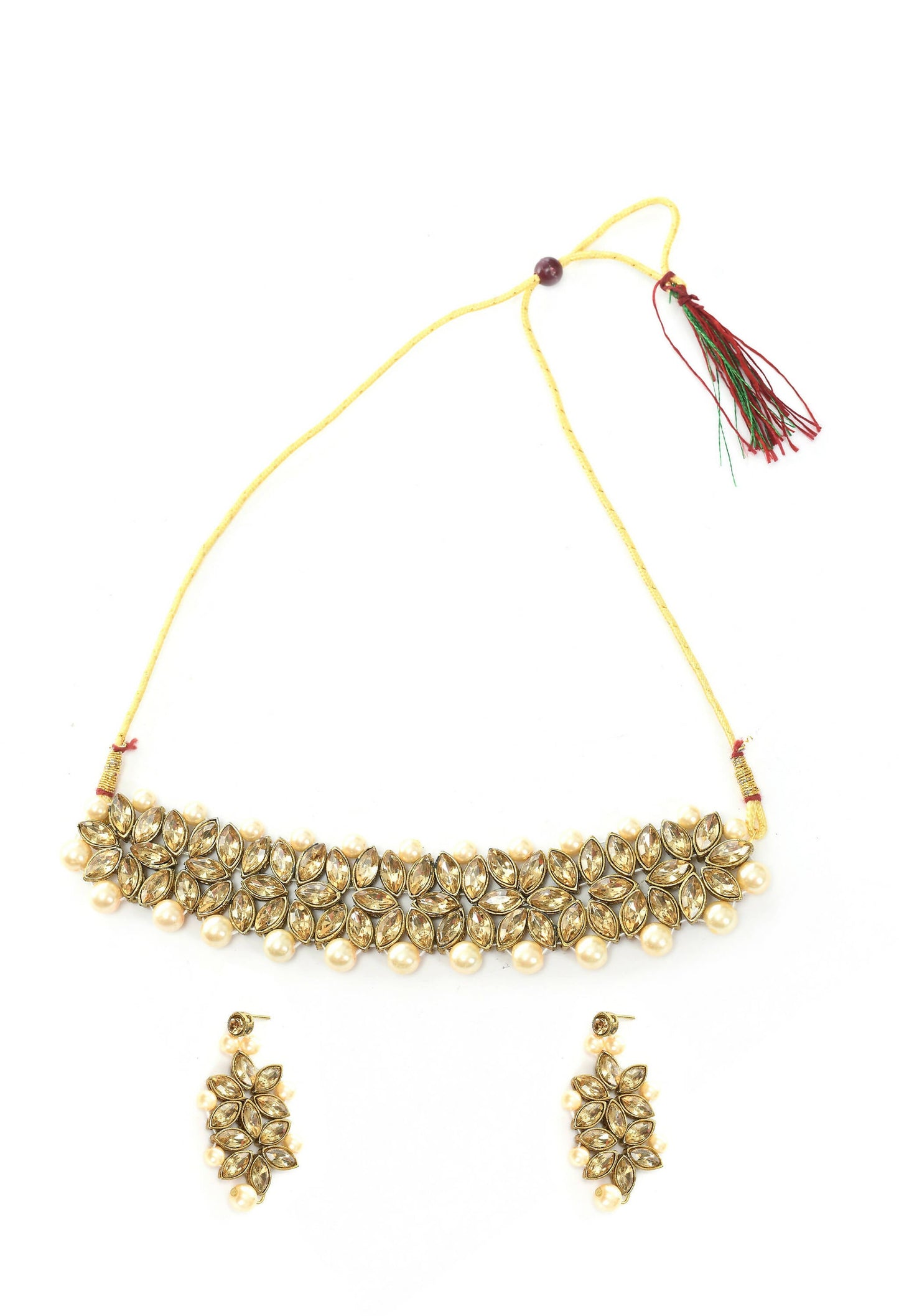 Mominos Fashion Johar Kamal Gold-Polished Brass Finish Kundan/Pearls Choker For Women (Golden) | Swadesiicart