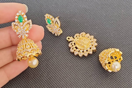 AD Emeralds Designer 4 in 1 Earrings | Swadesiicart