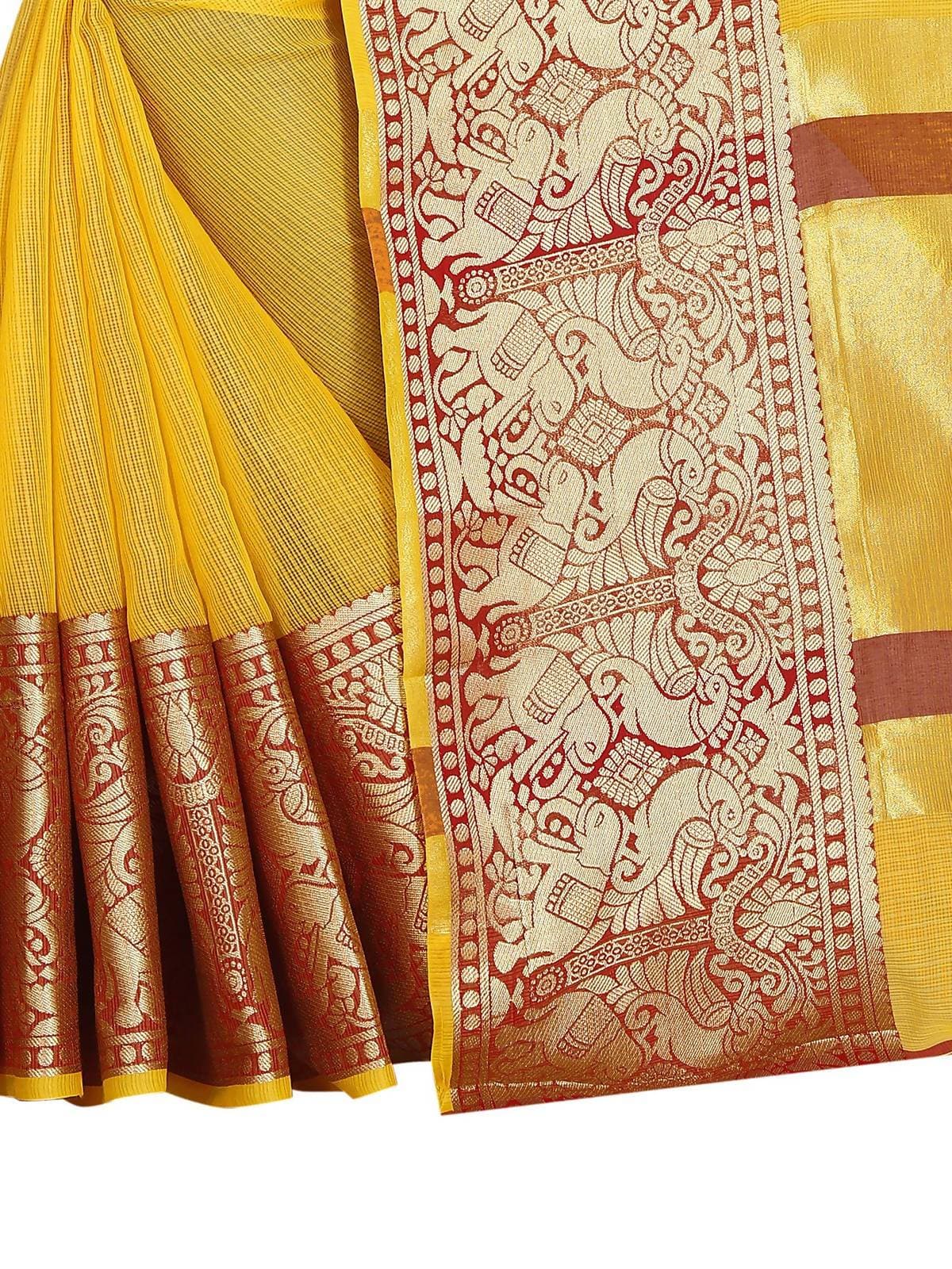 Vamika Banarasi Jaquard Yellow Weaving Saree | Swadesiicart