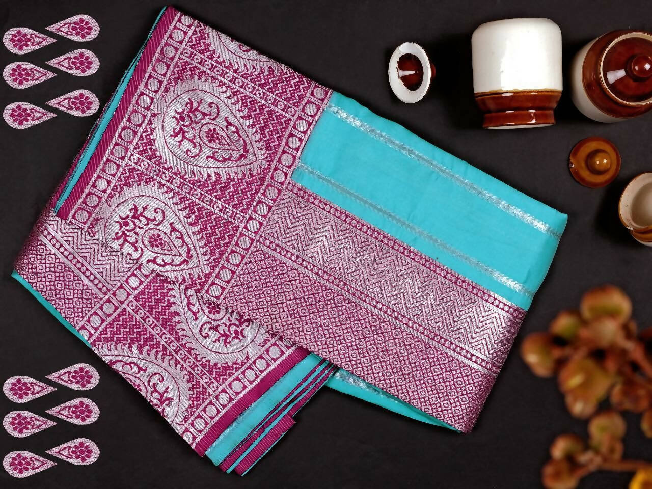 DEIANA'S Beautiful Designer Golden zari Soft Lichi Silk Saree - Blue - Swadesiicart