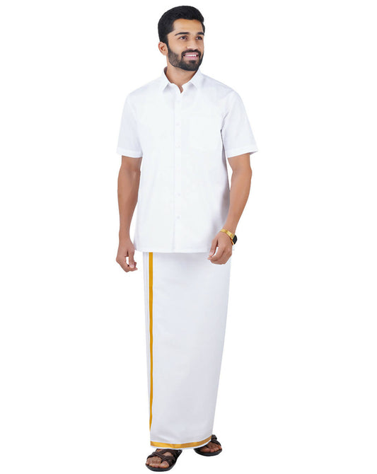 Ramraj Cotton Mens Half Sleeve Formal 100 % Cotton White Shirt | Swadesiicart