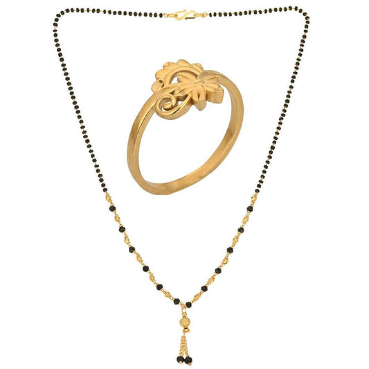 AanyaCentric Gold-Polished Mangalsutra & Ring Set - AanyaCentric