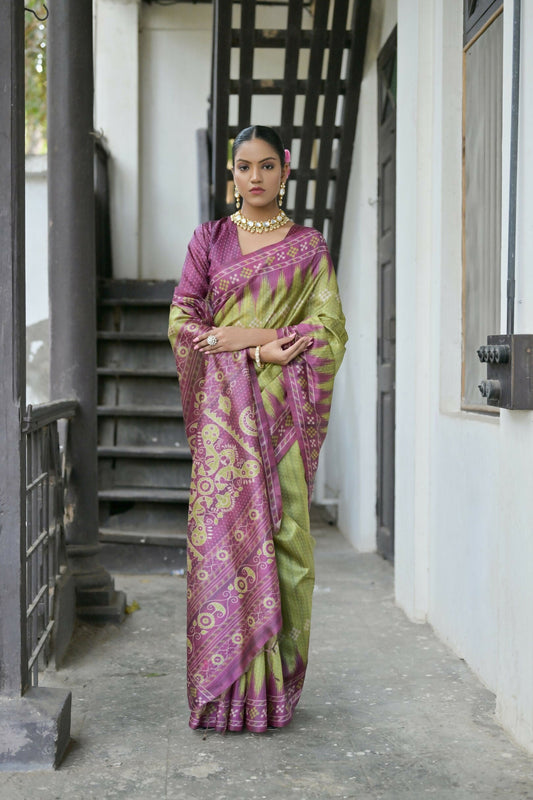 Vishnu Weaves Women's Mahendi Soft Tussar Silk Saree with Blouse - Swadesiicart