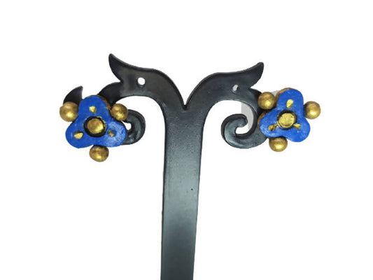 Terracotta Ear Studs-Blue