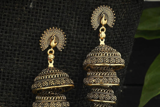 Mominos Fashion Johar Kamal Peacock Design Golden Colour Earrings - Swadesiicart