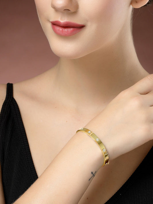 NVR Women's Gold-Polished CZ Stone-Studded Kada Bracelet - Swadesiicart