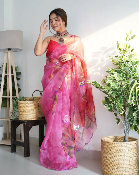 Vamsee Dillagi Dark Pink (Dillagi) Organza Saree - Swadesiicart