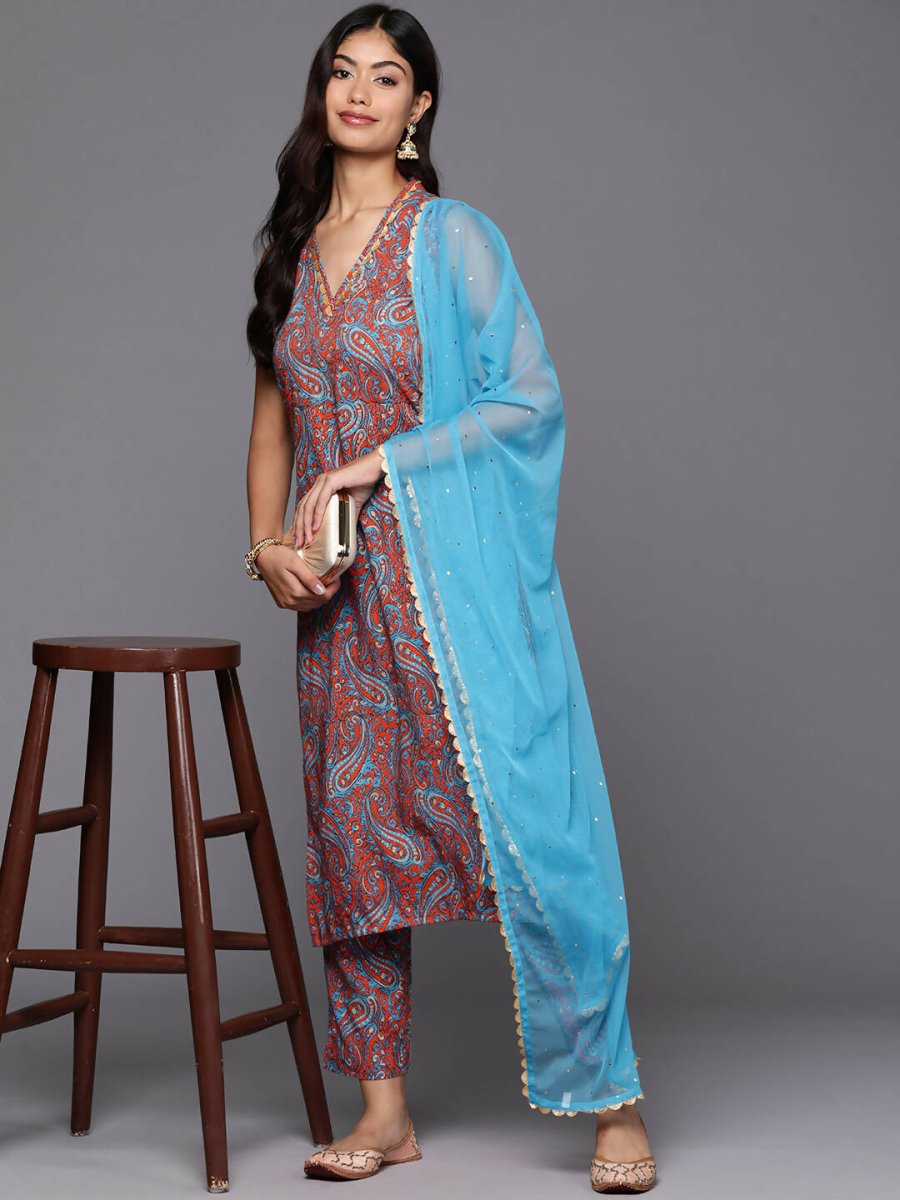 Ahalyaa Women's Traditional wear Kurta Set - Teal Blue | Swadesiicart