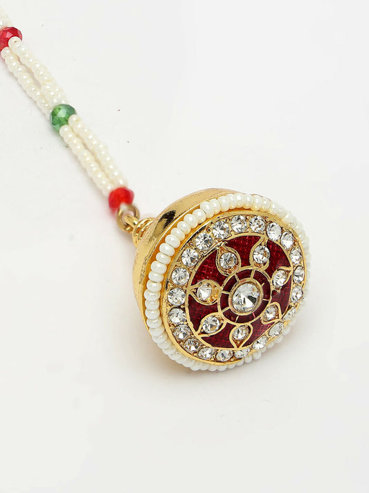 NVR Women's Gold-Polished CZ Stone-Studded Borla Maang Tikka