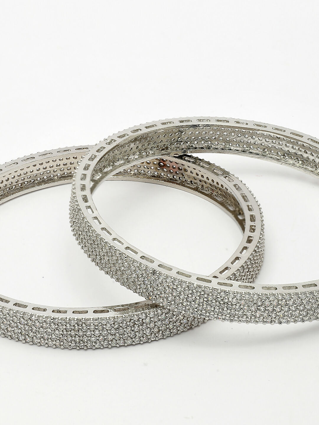 NVR Women's Set of 2 Silver-Plated White American Diamond Studded Bangles