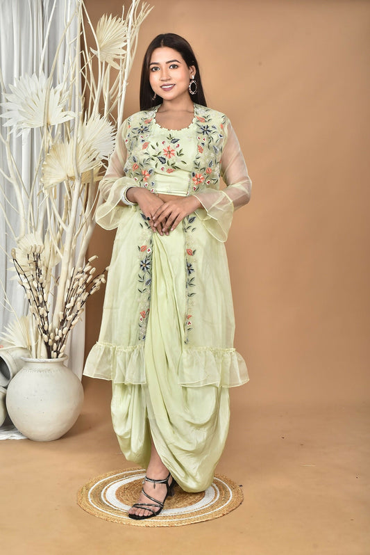 Morchari Women Hand Embroidery Crop Top-Light Green - Swadesiicart