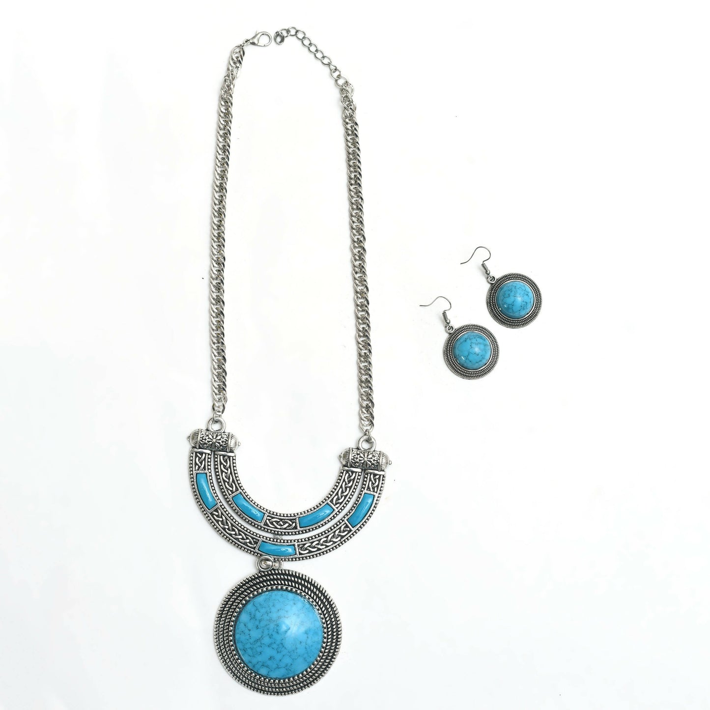 Mominos Fashion Johar Kamal Oxidised Silver-Plated Stone Work Long Necklace Handicraft Sky Blue | Swadesiicart