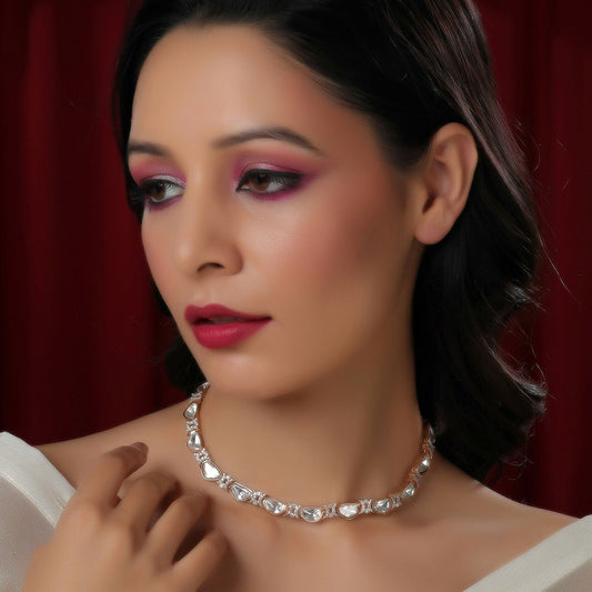 Kundan and Daimond Neckpiece (Gold) - Ruby Raang | Swadesiicart