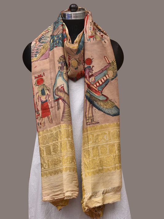 Multicolor Kalamkari Hand Painted Kanchipuram Silk Handloom Dupatta with Egyptian Design - Global Threads | Swadesiicart