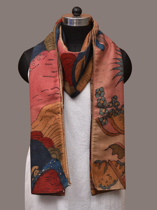 Multicolor Kalamkari Hand Painted Woolen Handloom Stole with Mountains Design - Global Threads | Swadesiicart