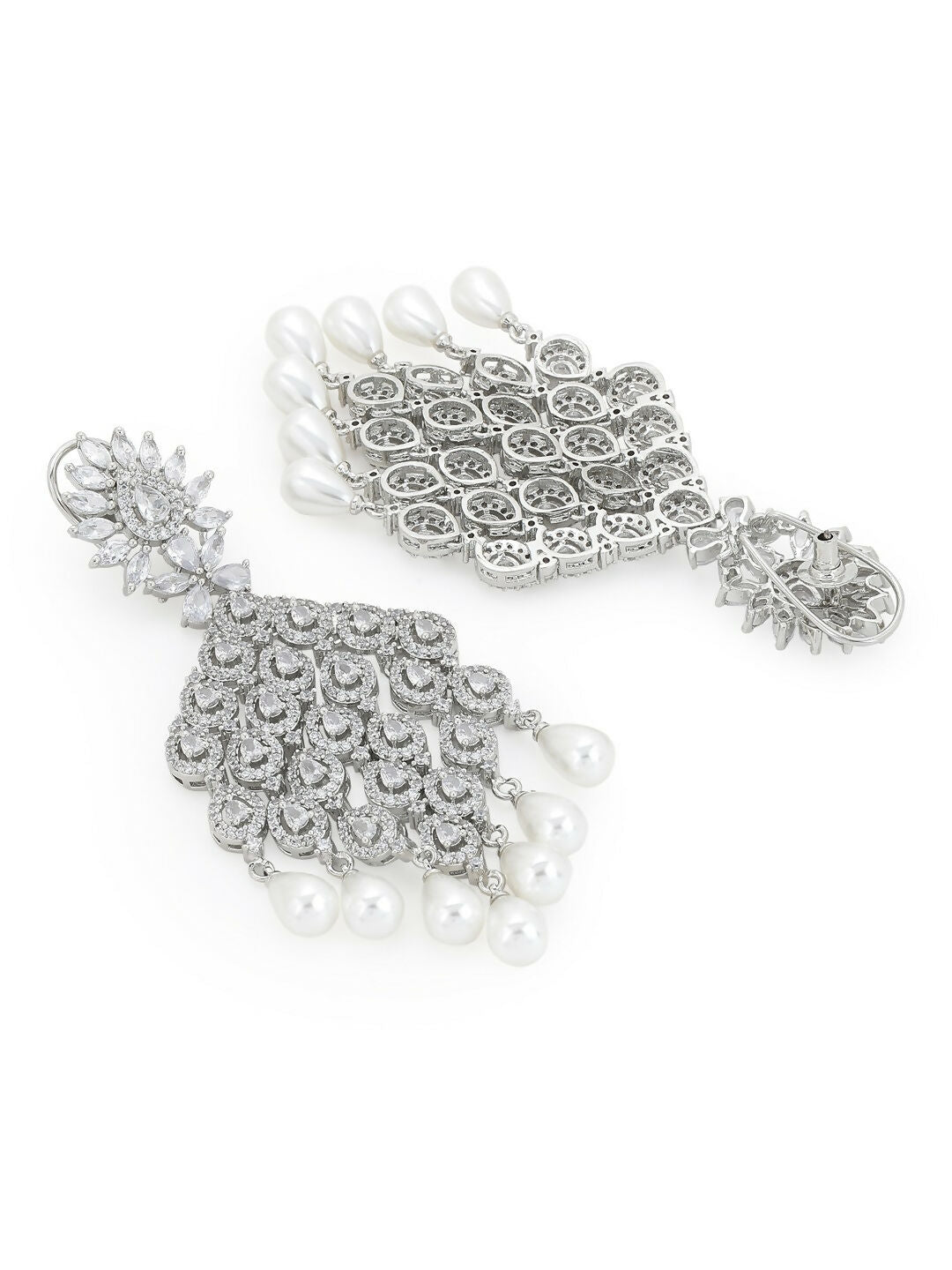 Silver Earrings with Pearl Drops- Ruby Raang